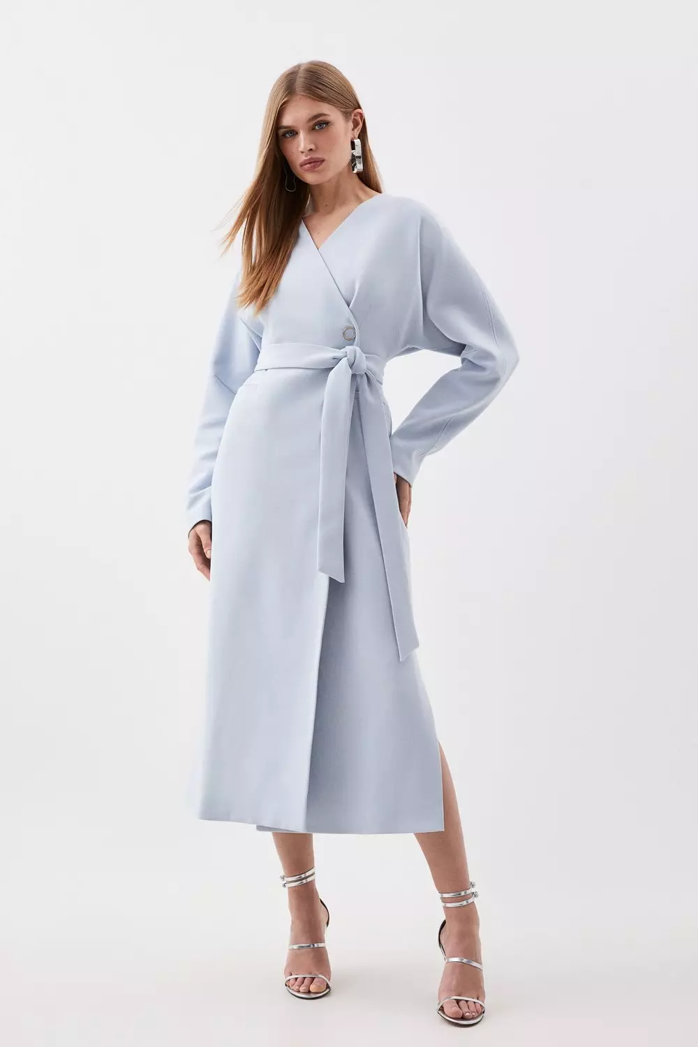 Light blue wrap coat hotsell